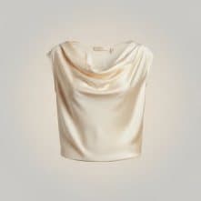 Cowl-neck satin top, flat product photo